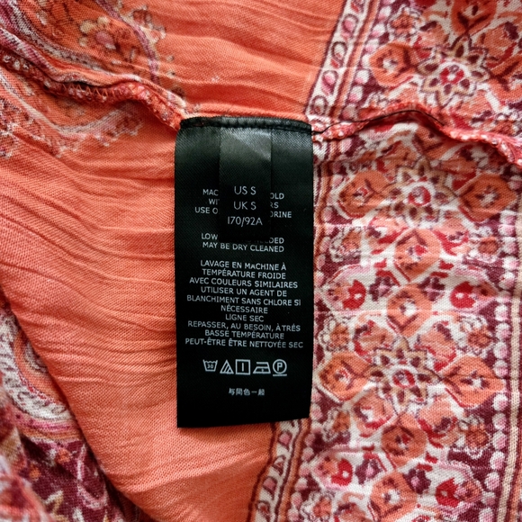 FREE PEOPLE Luna Boho Gypsy India Print V Neck Peasant Dress Orange Red Small - Picture 12 of 13